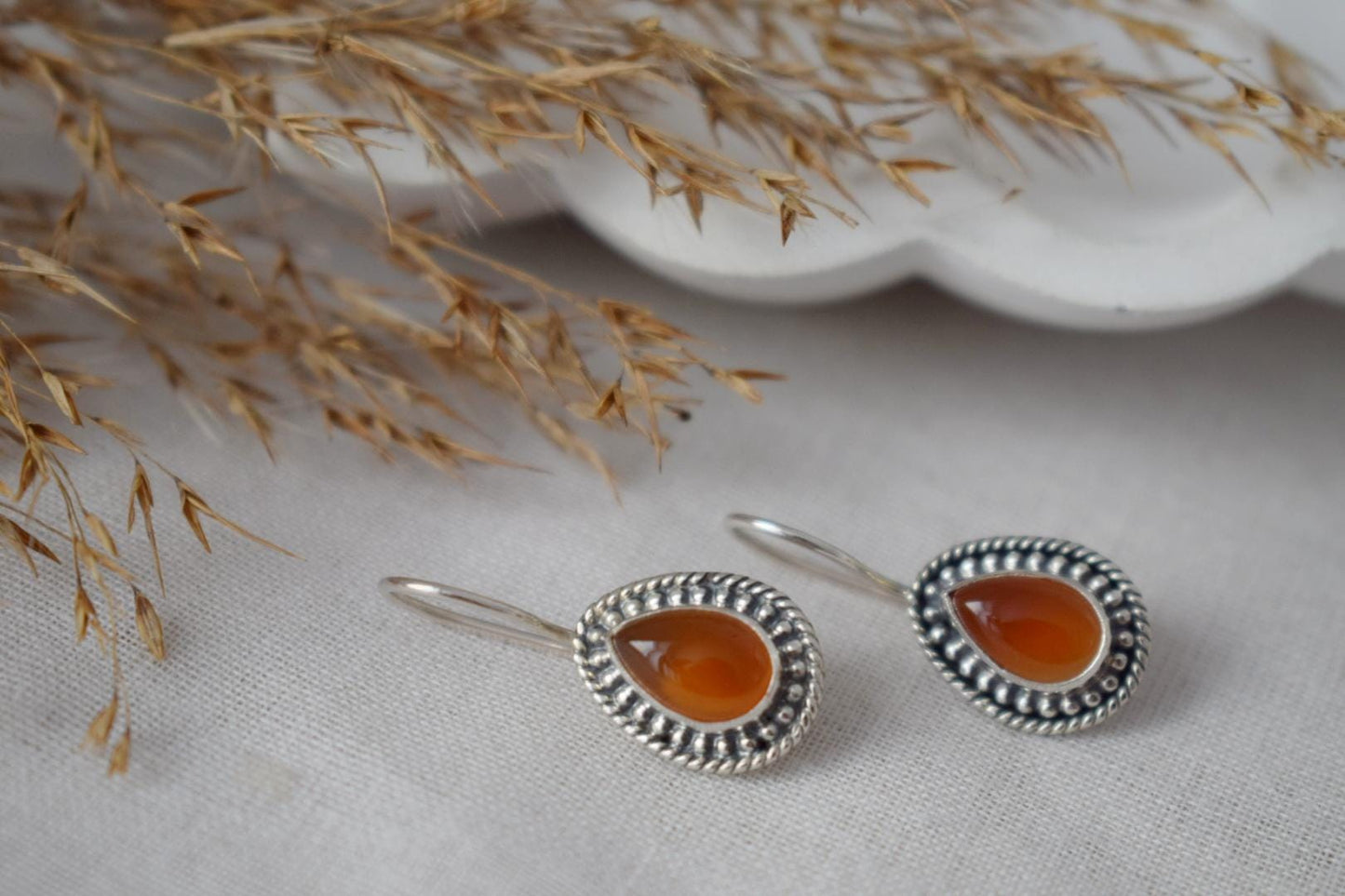 Carnelian Dangle Earrings: Sterling Silver Boho Jewelry