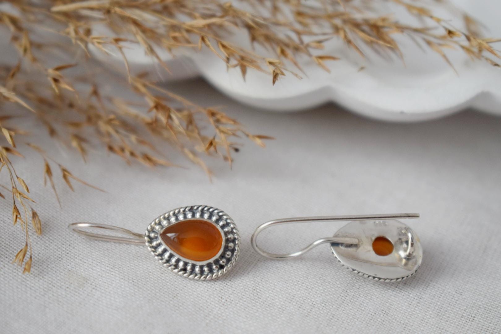 Carnelian Dangle Earrings: Sterling Silver Boho Jewelry
