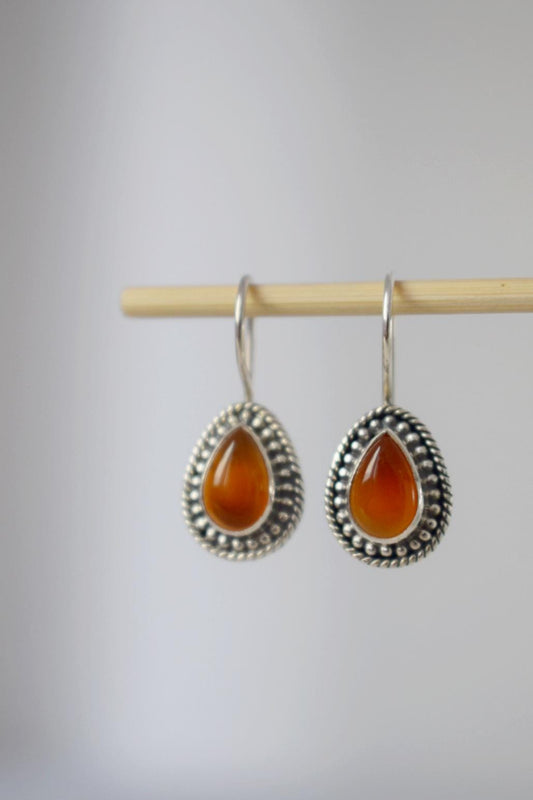 Carnelian Dangle Earrings: Sterling Silver Boho Jewelry