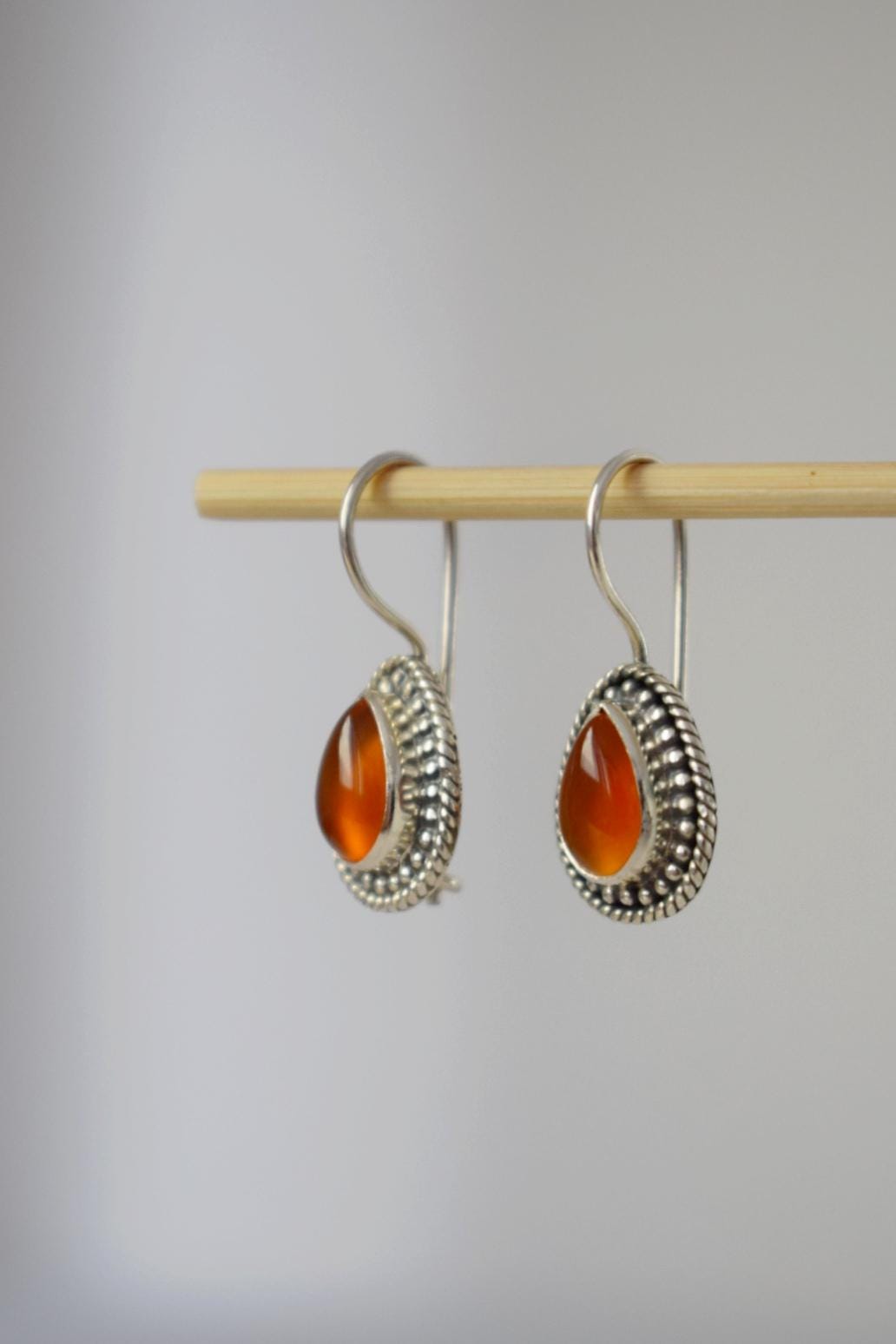 Carnelian Dangle Earrings: Sterling Silver Boho Jewelry