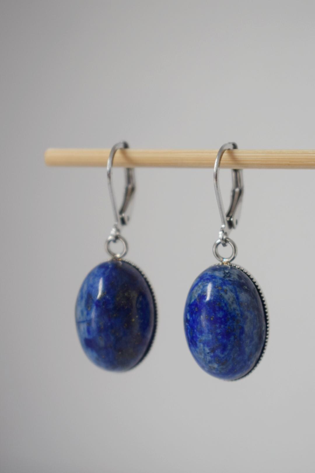 Lapis lazuli earrings dangle, Blue Gemstone huggies hoops, Birthstone Jewelry
