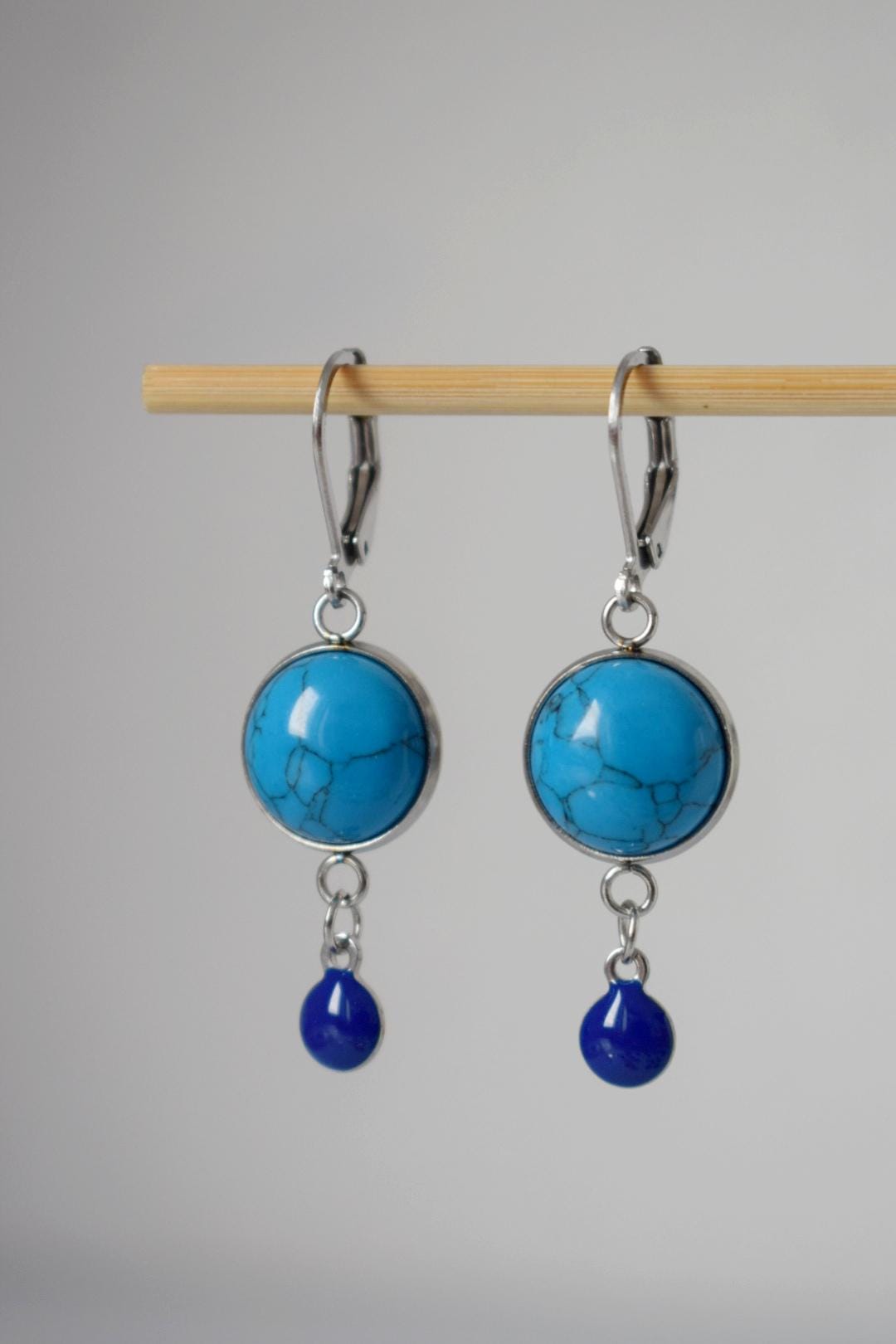 Turquoise Dangle Earrings: Stainless Steel Jewelry