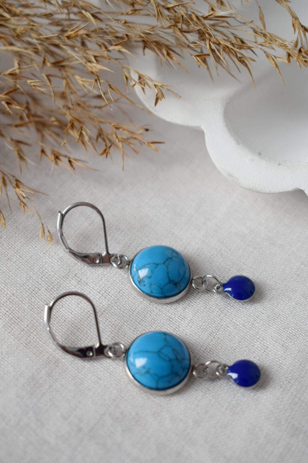 Turquoise Dangle Earrings: Stainless Steel Jewelry