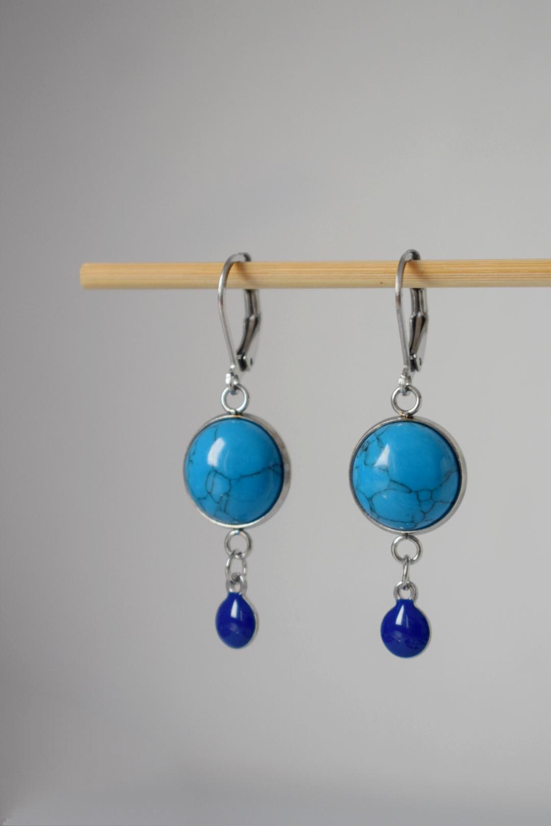 Turquoise Dangle Earrings: Stainless Steel Jewelry