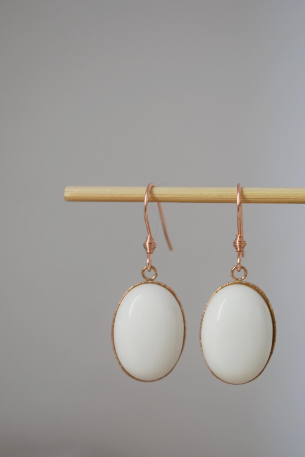 Rose Gold Dangle Drop Earrings: White Jade Gemstone Jewelry