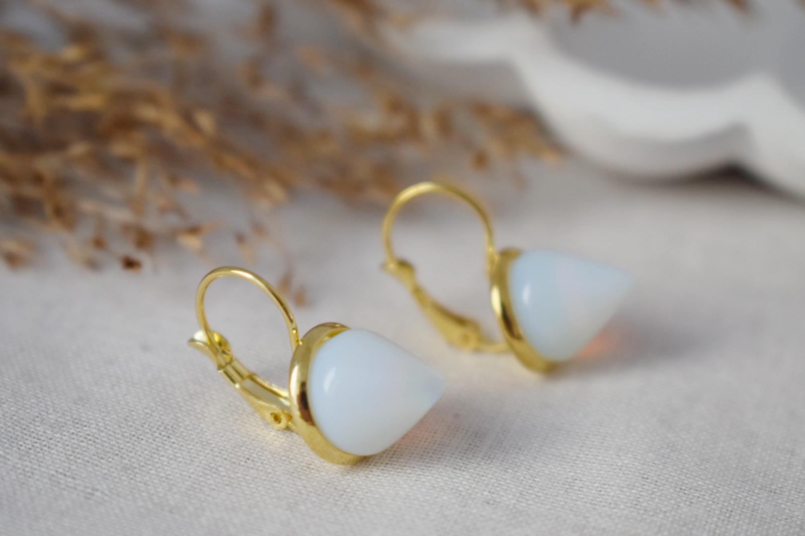 Opalite Dangle Earrings: 18k Gold Plated Leverback Jewelry