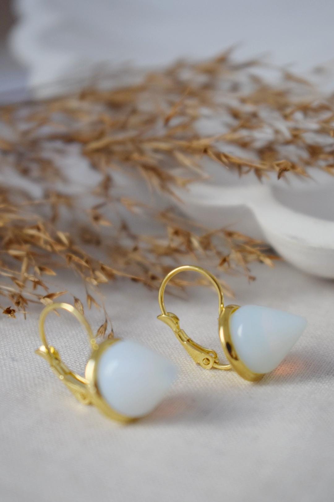 Opalite Dangle Earrings: 18k Gold Plated Leverback Jewelry