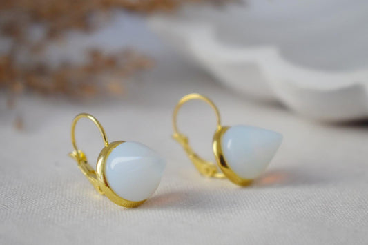 Opalite Dangle Earrings: 18k Gold Plated Leverback Jewelry