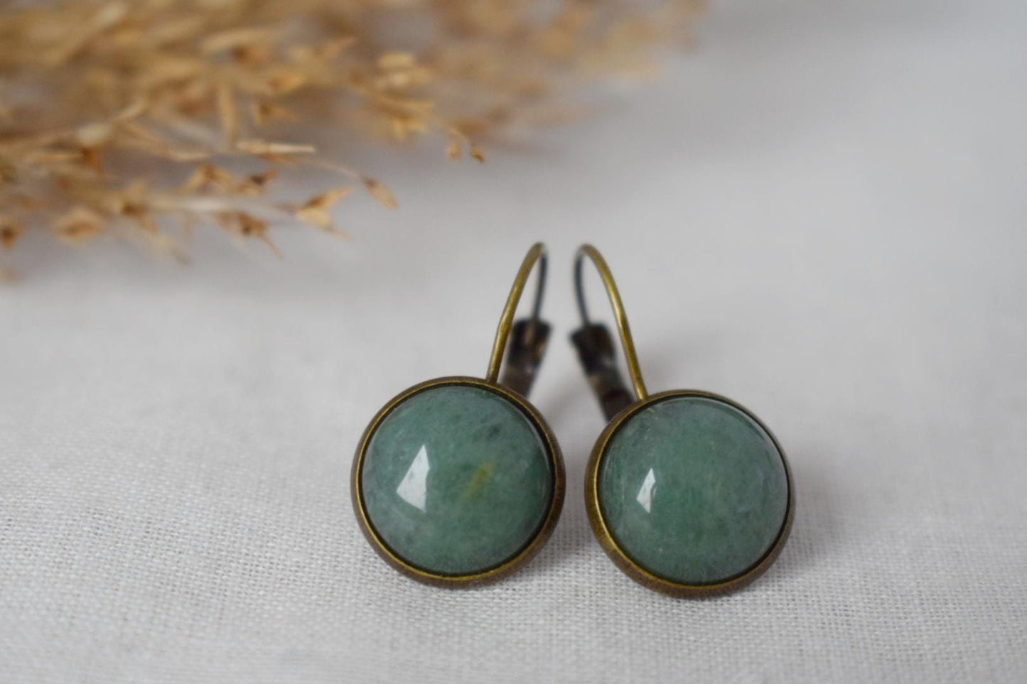 Green Aventurine Dangle Earrings: Vintage Style, Antique Bronze Jewelry