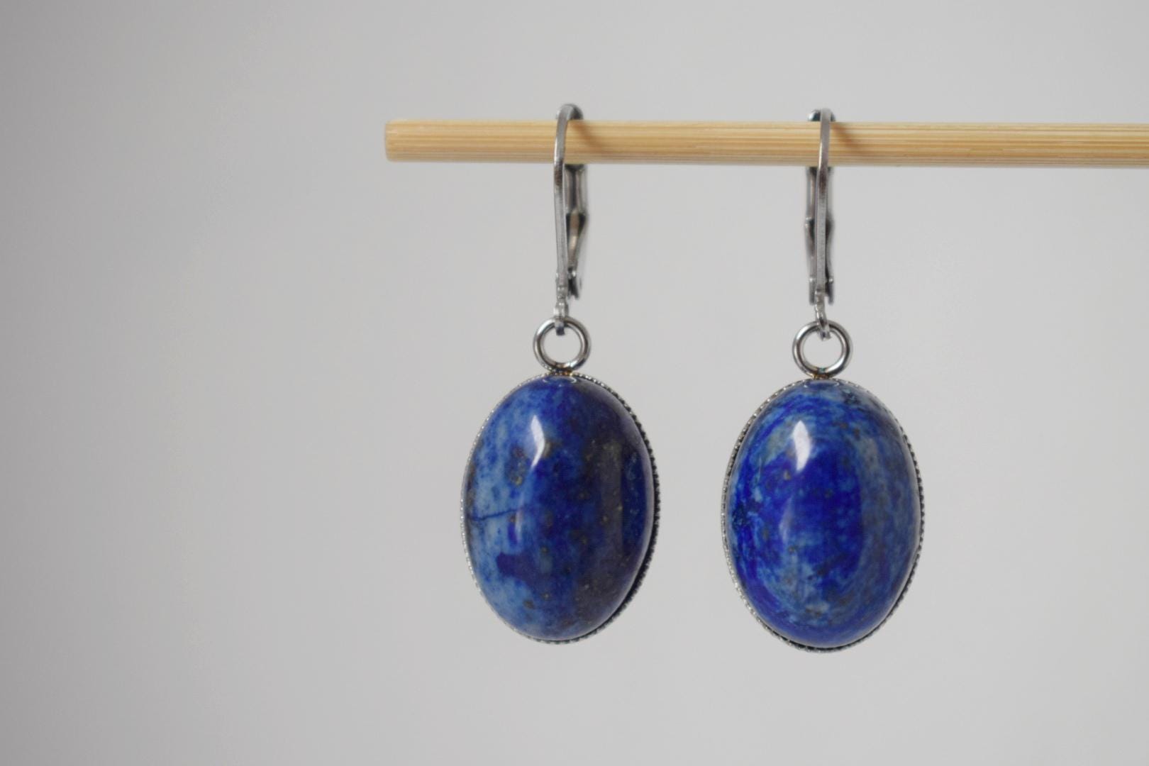 Lapis lazuli earrings dangle, Blue Gemstone huggies hoops, Birthstone Jewelry