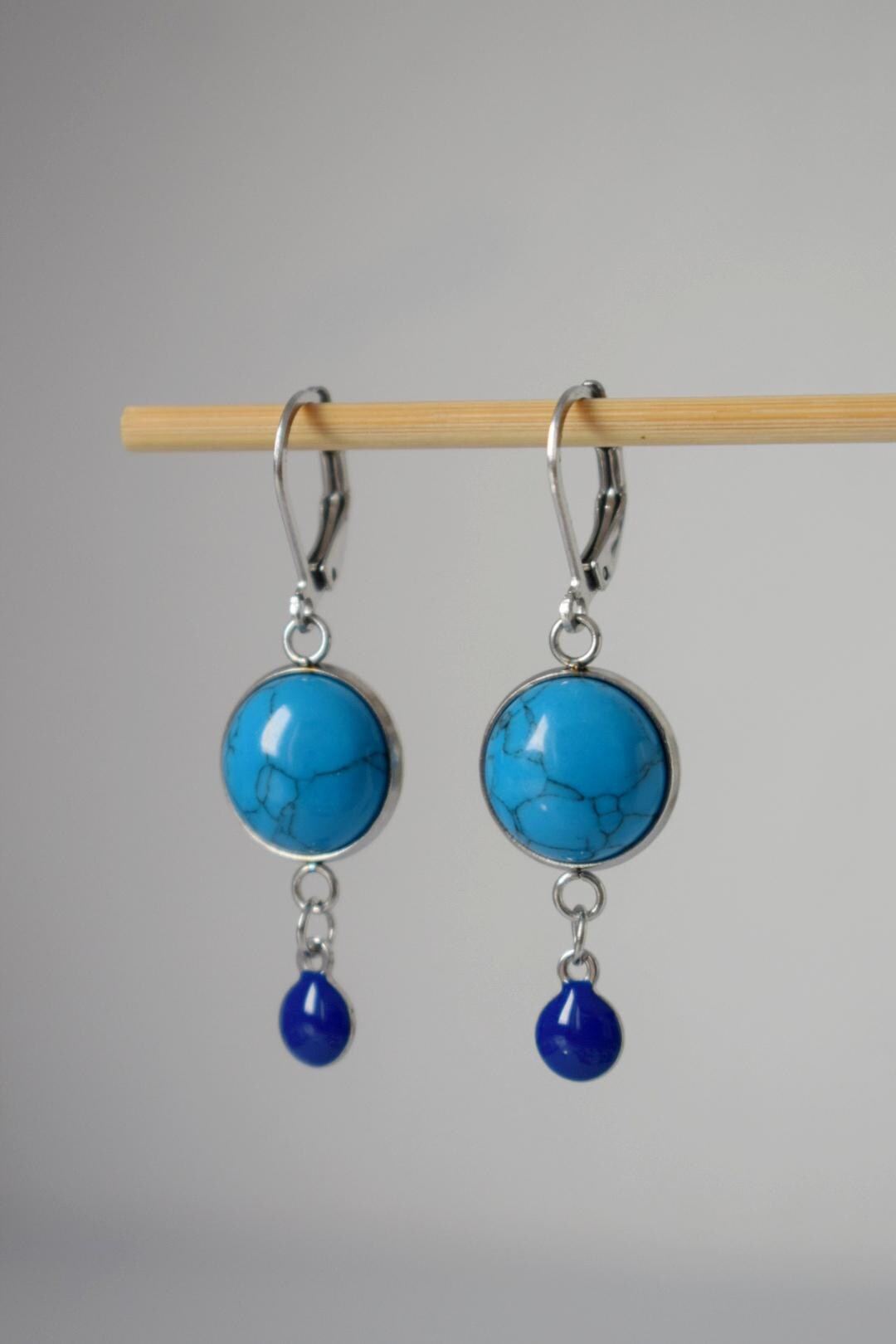 Turquoise Dangle Earrings: Stainless Steel Jewelry