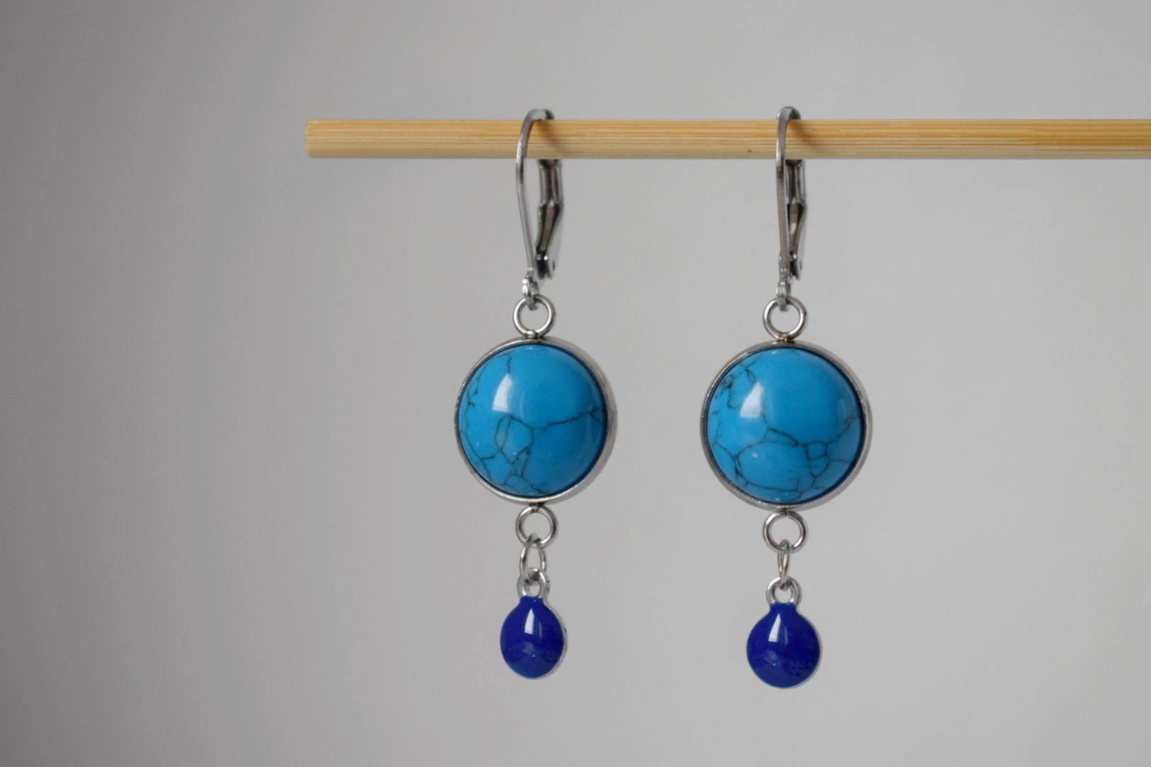 Turquoise Dangle Earrings: Stainless Steel Jewelry