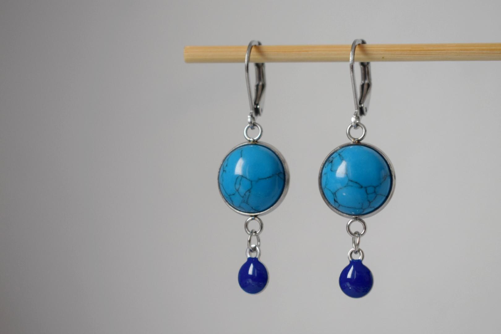 Turquoise Dangle Earrings: Stainless Steel Jewelry