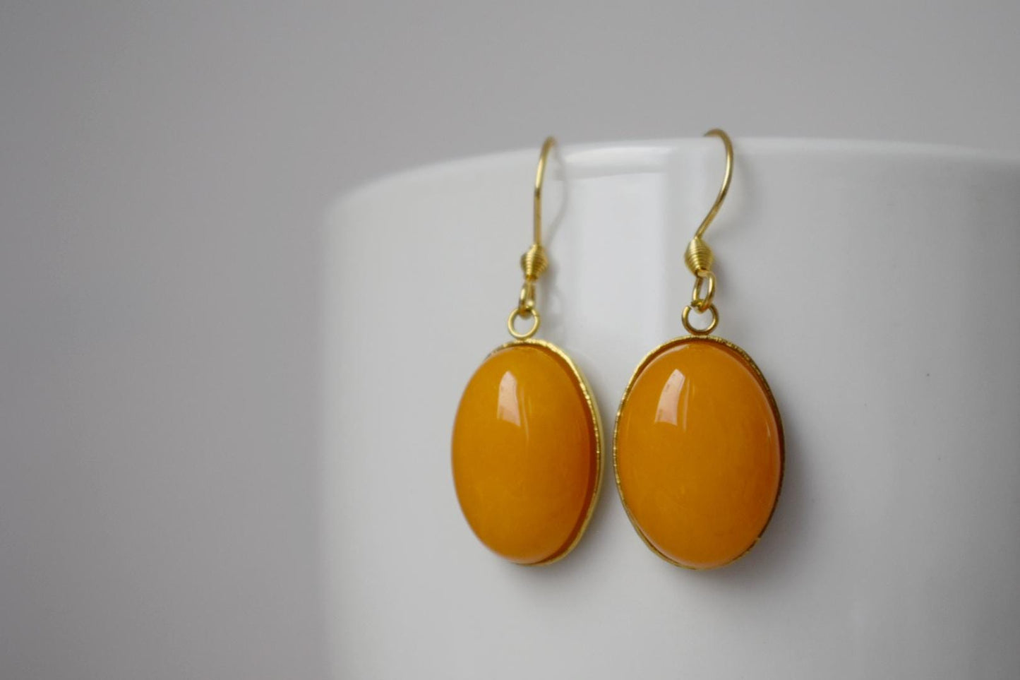 Yellow Jade Dangle Earrings: 18k Gold Plated Boho Jewelry