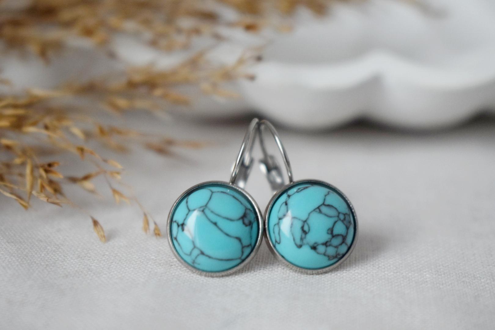 Turquoise Dangle Earrings: Stainless Steel Leverback, Boho Style Jewellery
