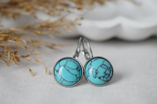 Turquoise Dangle Earrings: Stainless Steel Leverback, Boho Style Jewellery