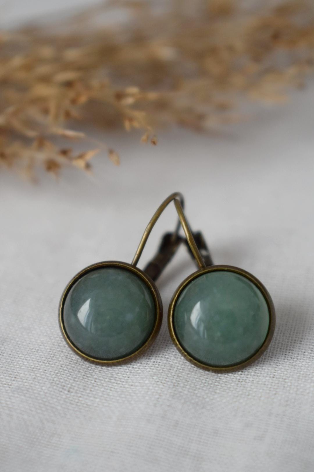 Green Aventurine Dangle Earrings: Vintage Style, Antique Bronze Jewelry