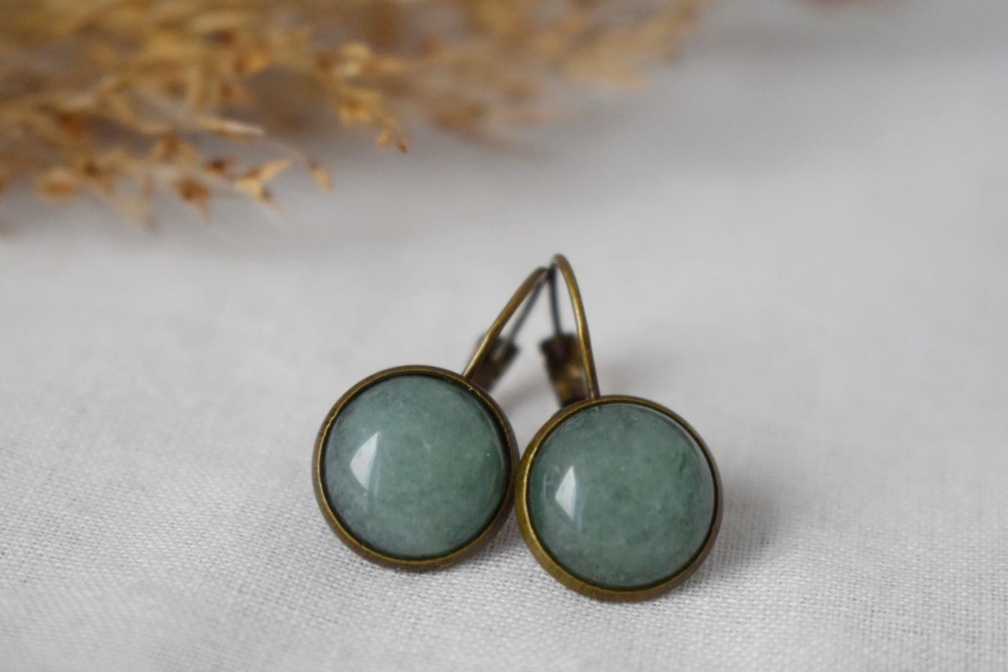 Green Aventurine Dangle Earrings: Vintage Style, Antique Bronze Jewelry