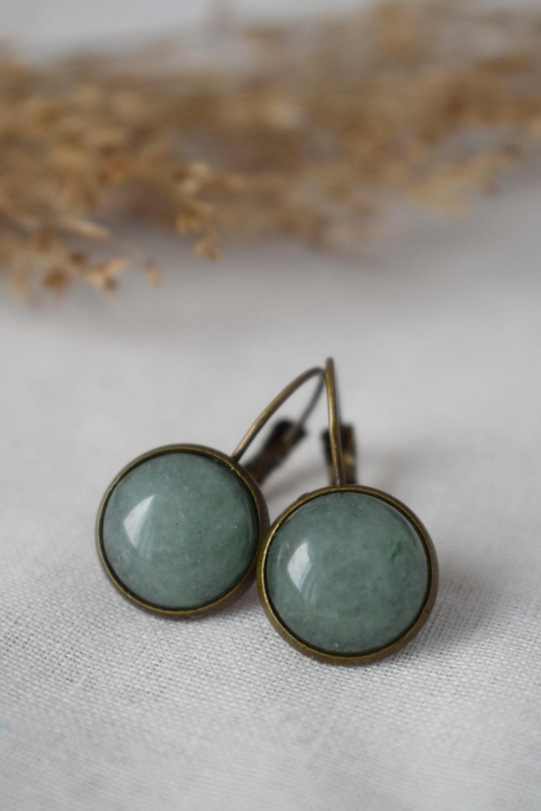 Green Aventurine Dangle Earrings: Vintage Style, Antique Bronze Jewelry