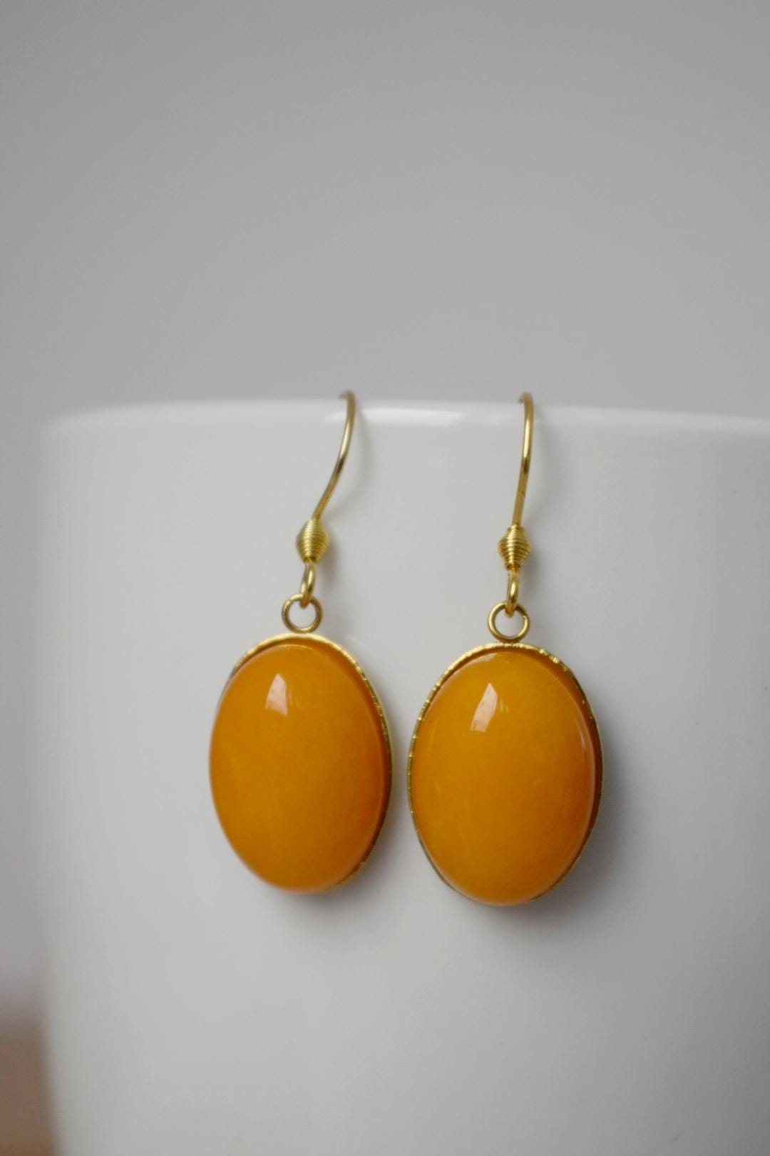 Yellow Jade Dangle Earrings: 18k Gold Plated Boho Jewelry