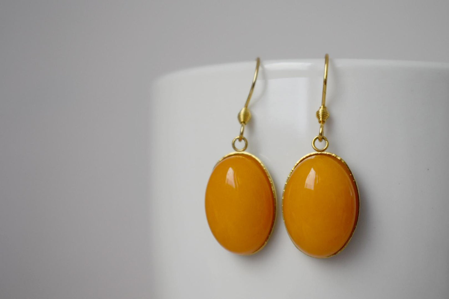 Yellow Jade Dangle Earrings: 18k Gold Plated Boho Jewelry