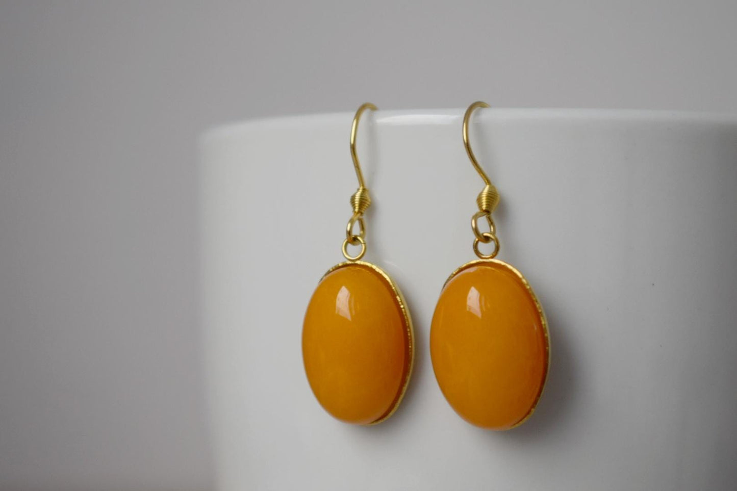 Yellow Jade Dangle Earrings: 18k Gold Plated Boho Jewelry