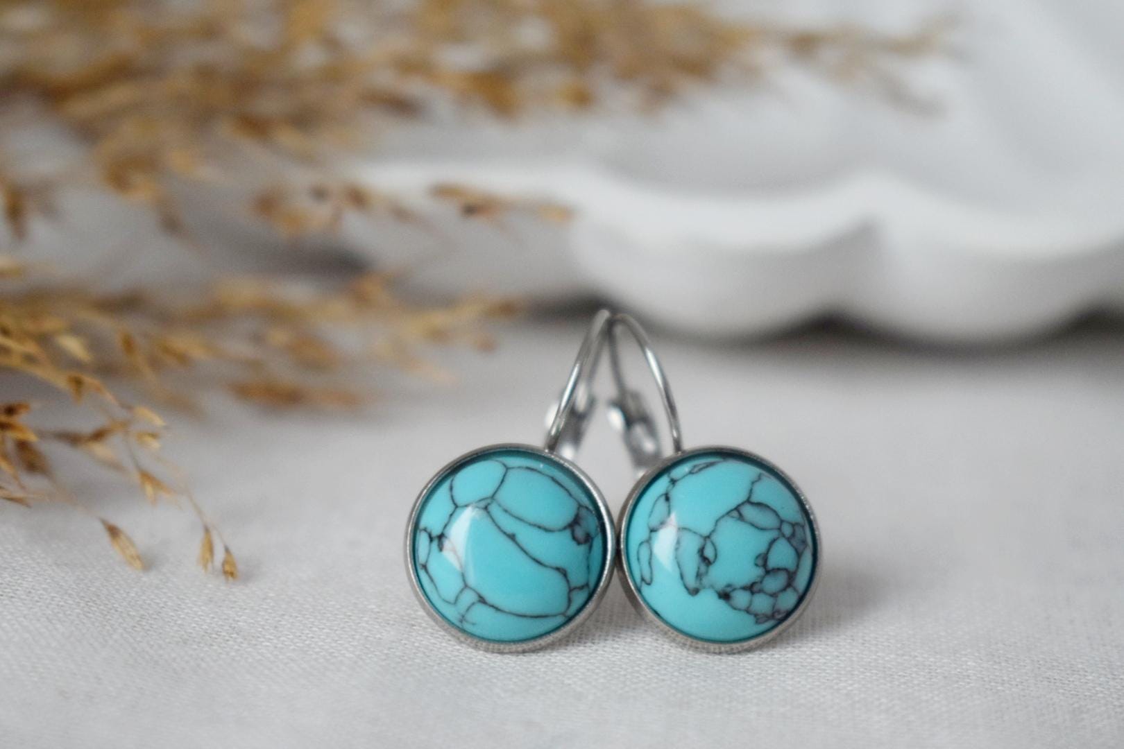 Turquoise Dangle Earrings: Stainless Steel Leverback, Boho Style Jewellery