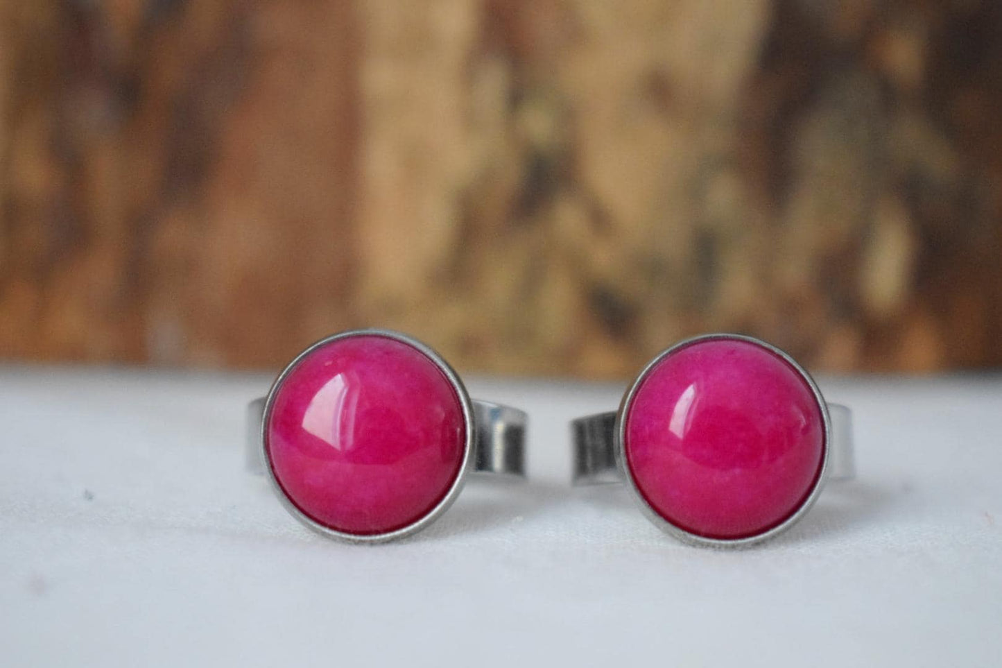 Magenta Pink Jade Ring: Adjustable Stainless Steel, Gemstone Jewelry, Gift For Her