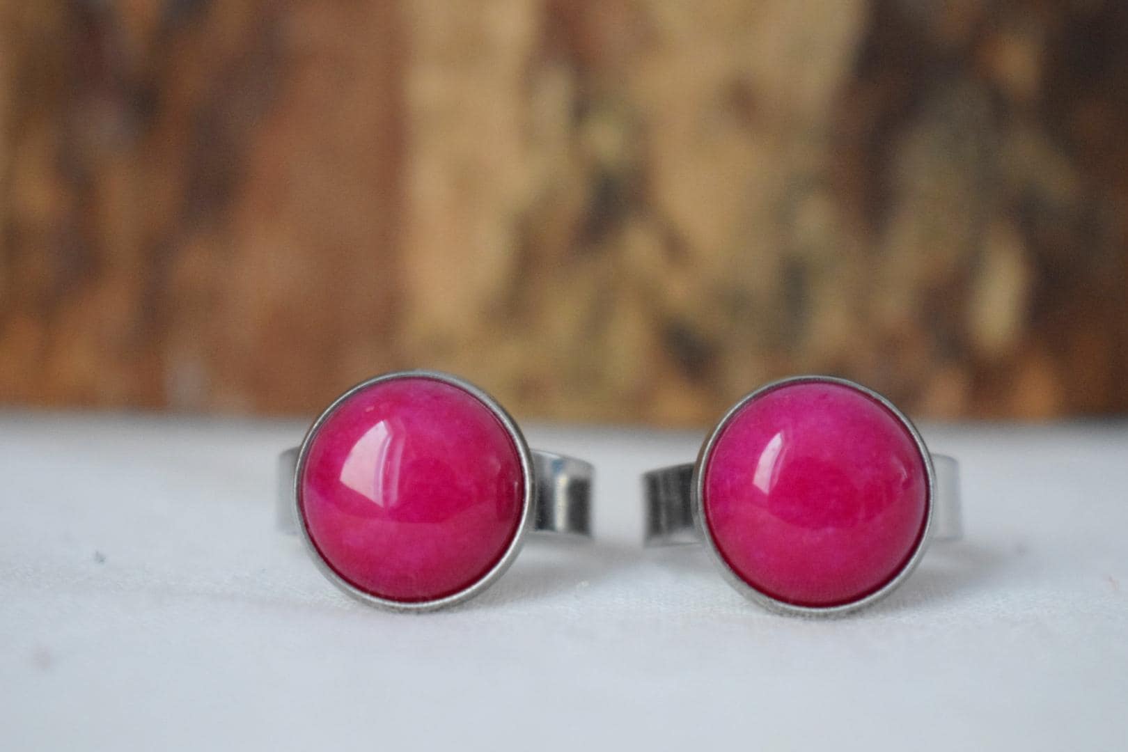 Magenta Pink Jade Ring: Adjustable Stainless Steel, Gemstone Jewelry, Gift For Her