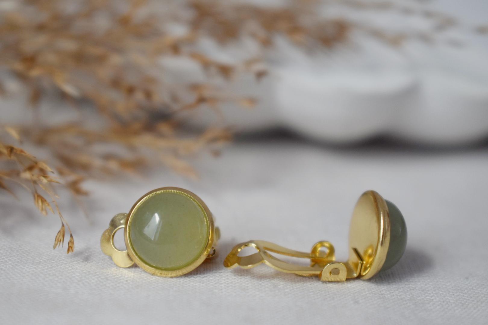 Aventurine Clip On Earrings: Gold Plated Stainless Steel Jewelry