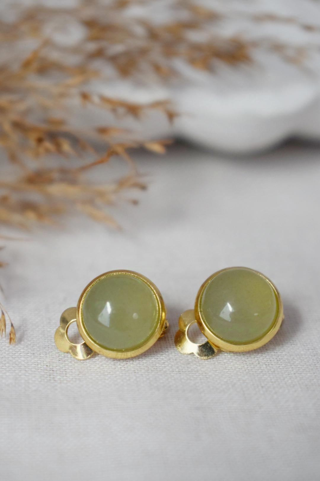 Aventurine Clip On Earrings: Gold Plated Stainless Steel Jewelry