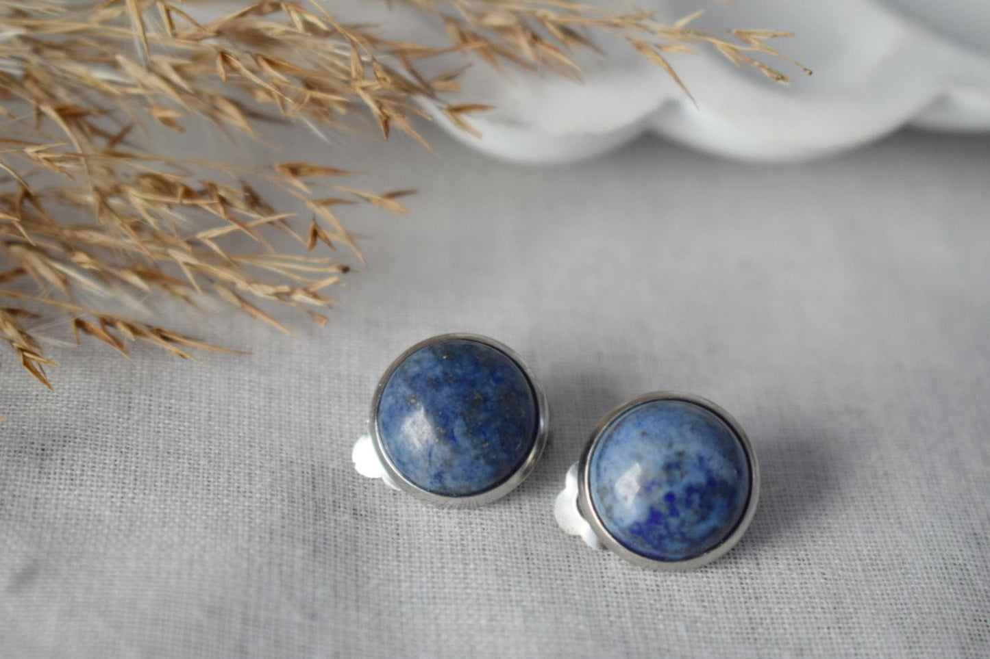 Lapis Lazuli Clip On Earrings, Stainless Steel, No Piercing Jewellery