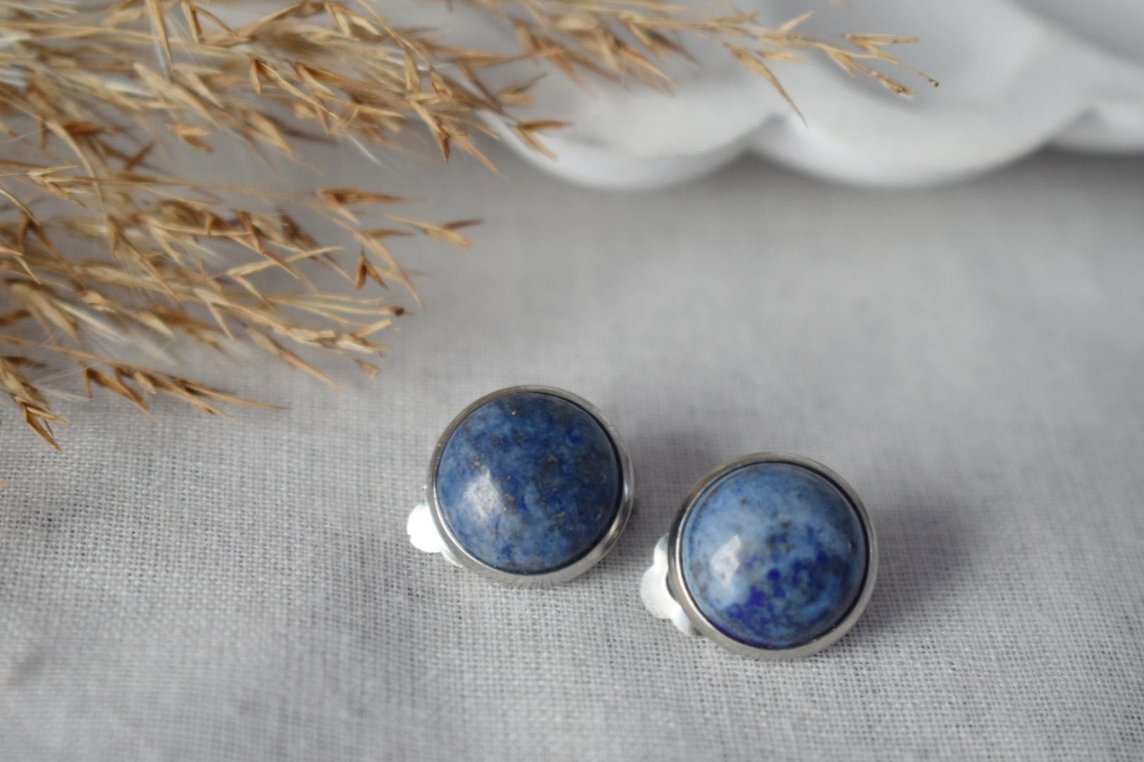 Lapis Lazuli Clip On Earrings, Stainless Steel, No Piercing Jewellery