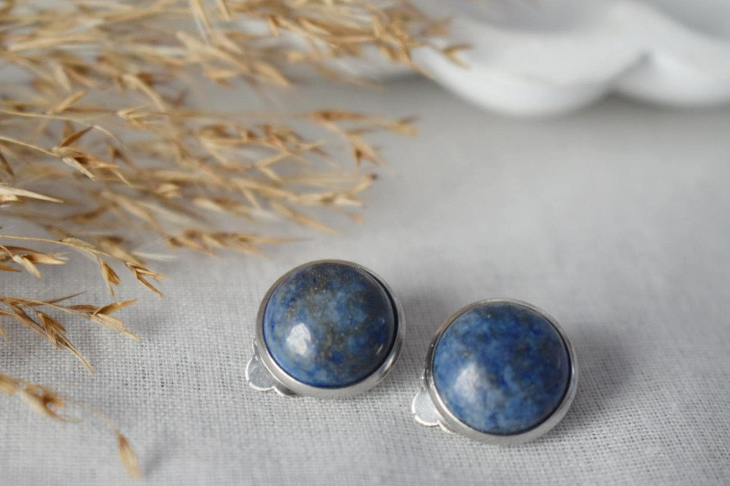 Lapis Lazuli Clip On Earrings, Stainless Steel, No Piercing Jewellery