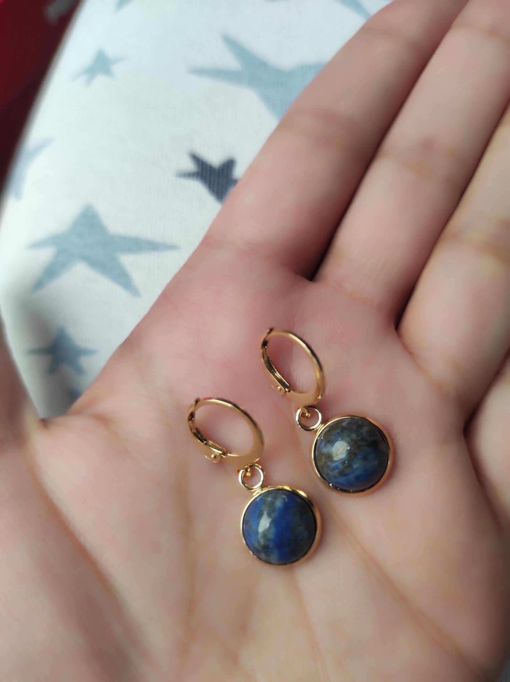 Lapis Lazuli Dangle Earrings: 24k Gold Plated Huggie Hoops, Minimalist Stone Jewelry, Gift for her