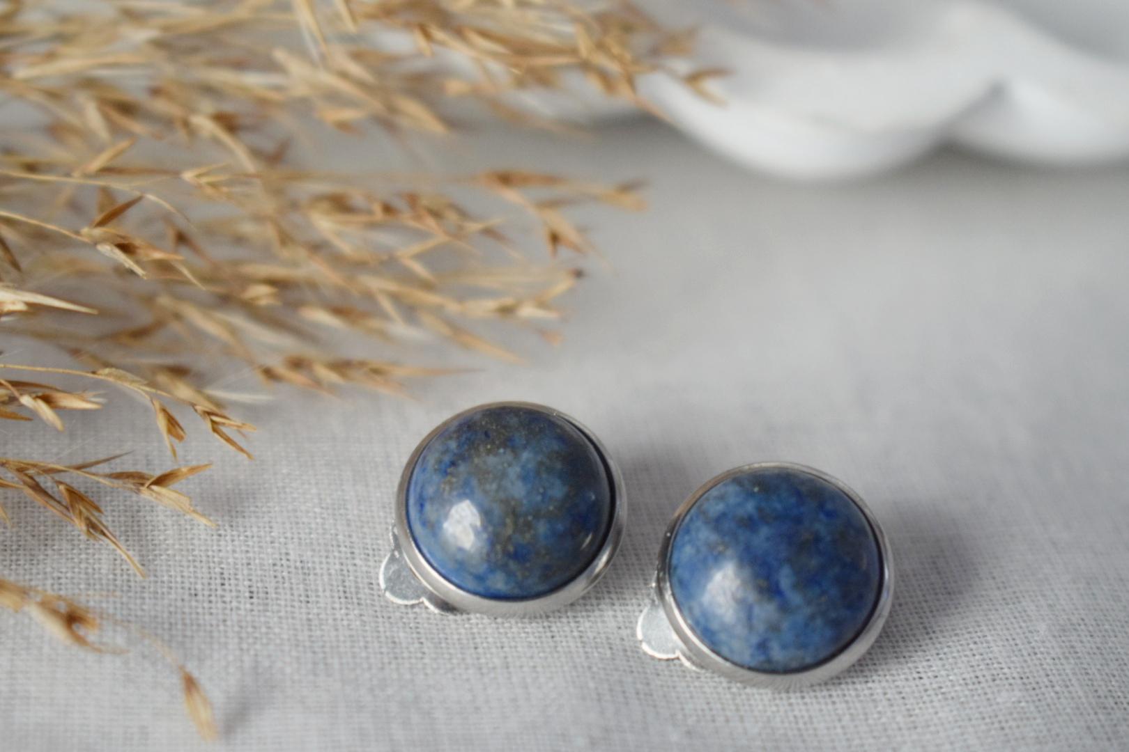 Lapis Lazuli Clip On Earrings, Stainless Steel, No Piercing Jewellery