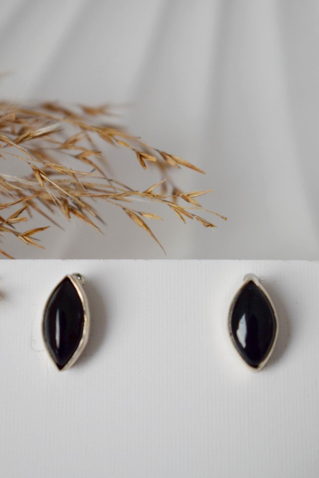 Sterling Silver Onyx Stud Earrings • Natural Black Gemstone • 925 Handmade Jewelry Gift