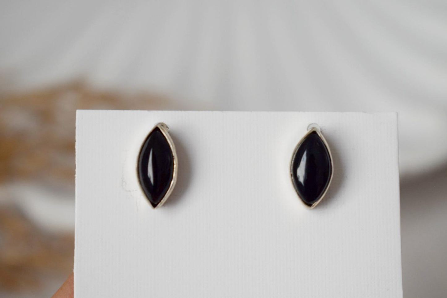 Sterling Silver Onyx Stud Earrings • Natural Black Gemstone • 925 Handmade Jewelry Gift