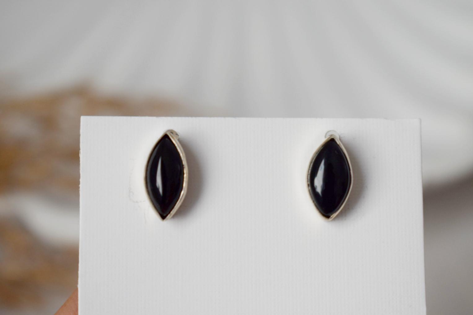 Sterling Silver Onyx Stud Earrings • Natural Black Gemstone • 925 Handmade Jewelry Gift