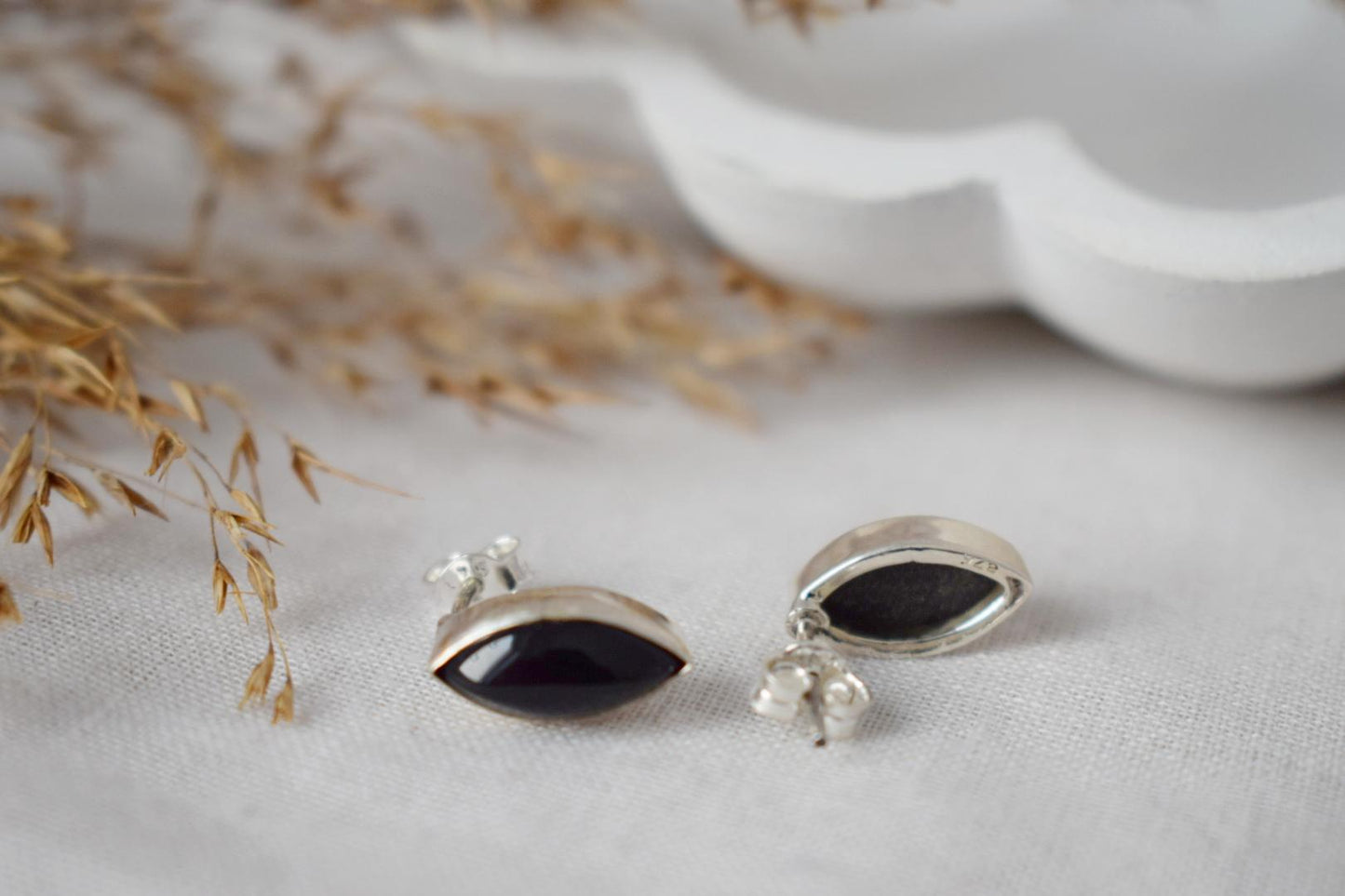 Sterling Silver Onyx Stud Earrings • Natural Black Gemstone • 925 Handmade Jewelry Gift