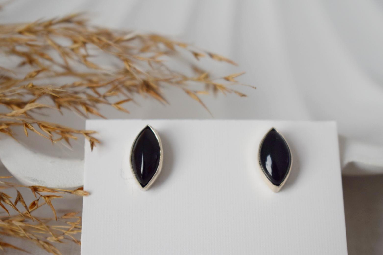 Sterling Silver Onyx Stud Earrings • Natural Black Gemstone • 925 Handmade Jewelry Gift