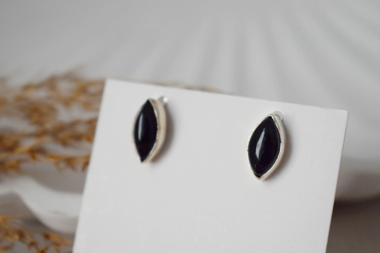 Sterling Silver Onyx Stud Earrings • Natural Black Gemstone • 925 Handmade Jewelry Gift