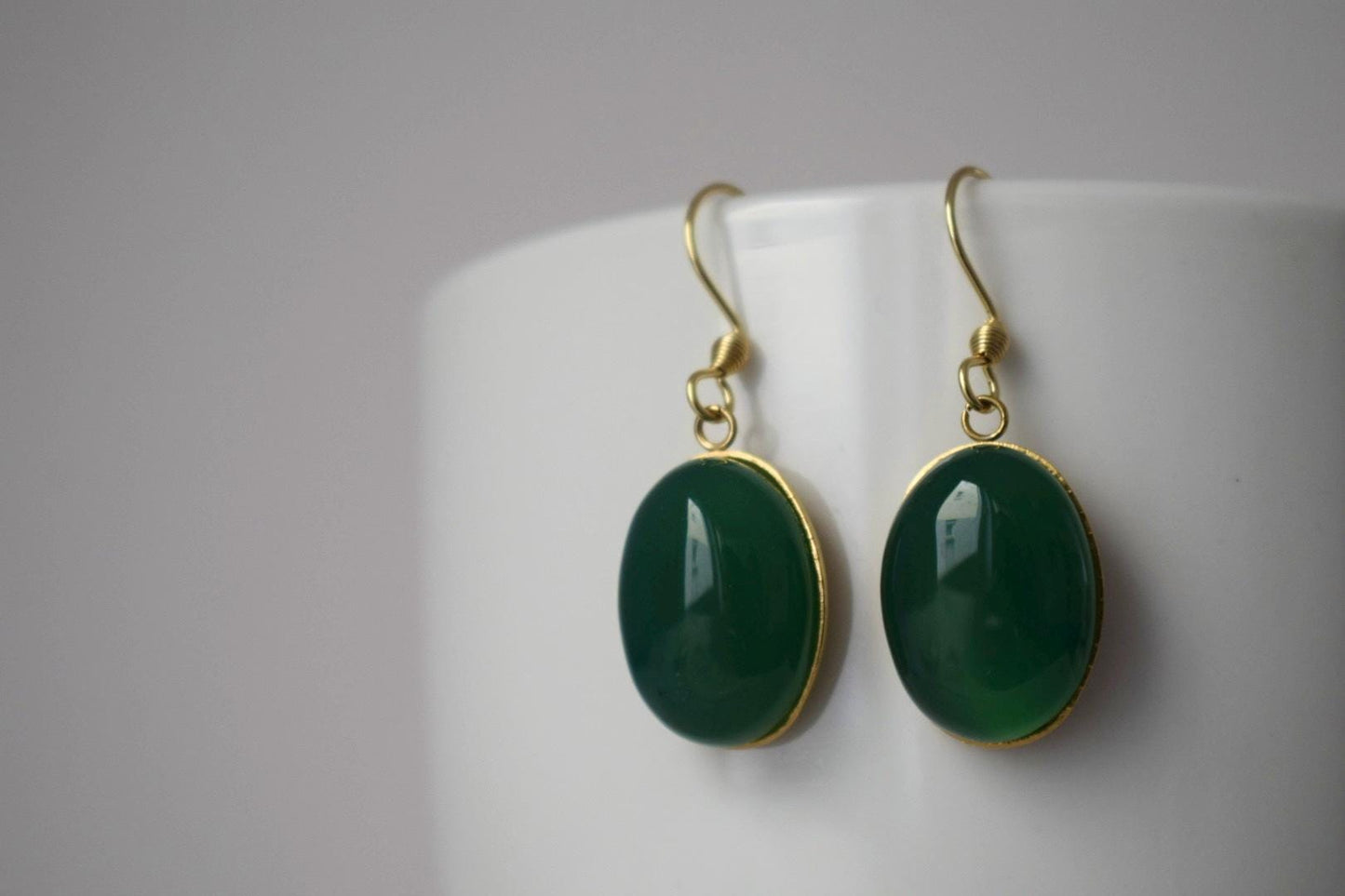 Green Agate Earrings: 18k Gold Plated Hooks, Gemstone Dangles, Jewellery Gifts
