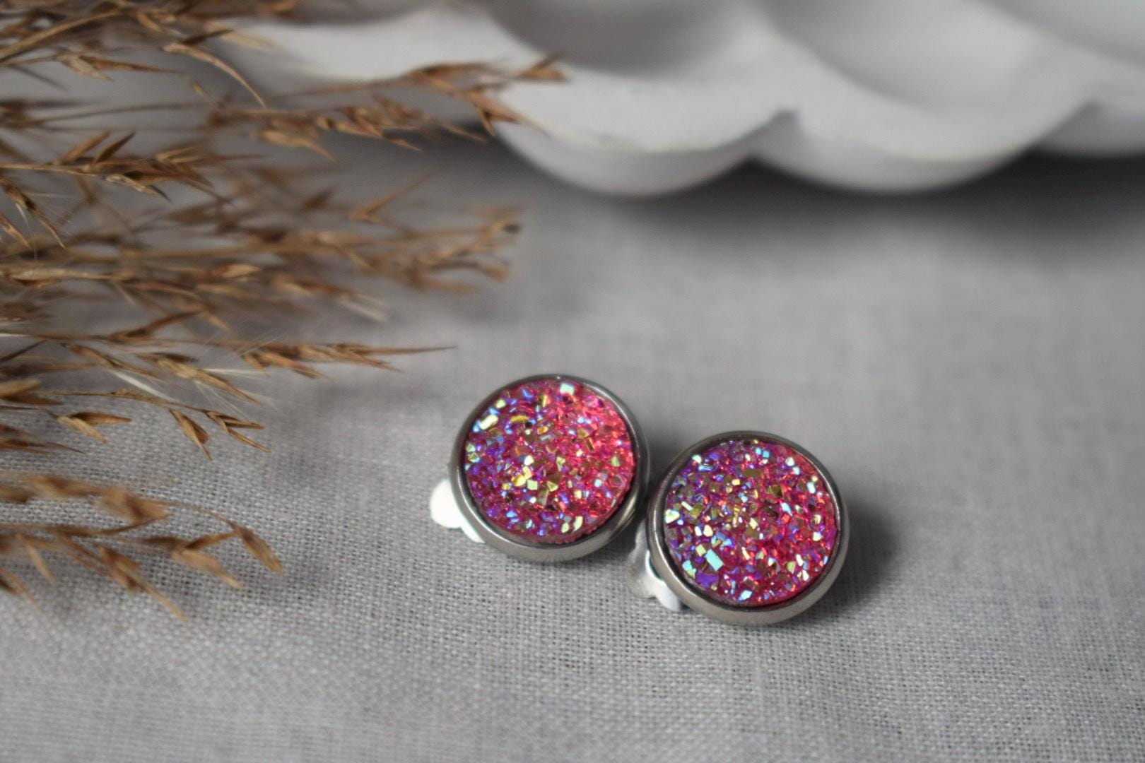 Sparkly clip on earrings, Stainless steel, Non pierced jewellery