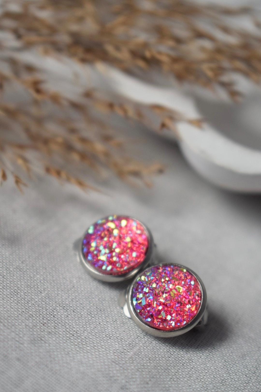 Sparkly clip on earrings, Stainless steel, Non pierced jewellery