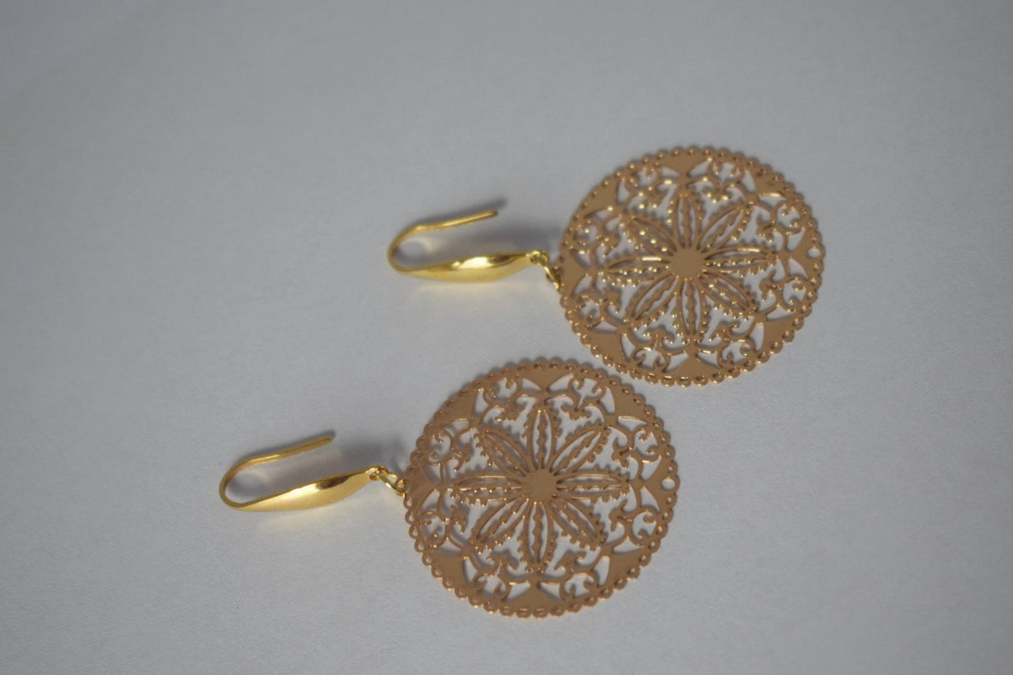 Golden Mandala Earrings, Filigree Flower, Boho Jewelry