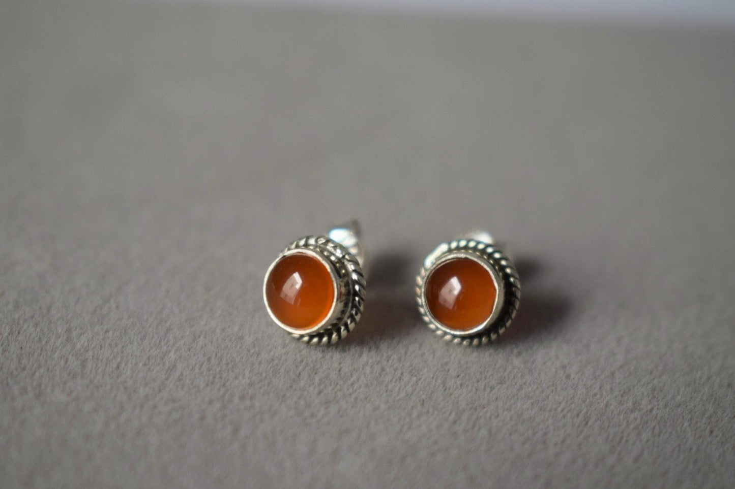 Small Carnelian Stud Earrings in Sterling Silver, Gemstone Birthstone 925 Silver Jewelry