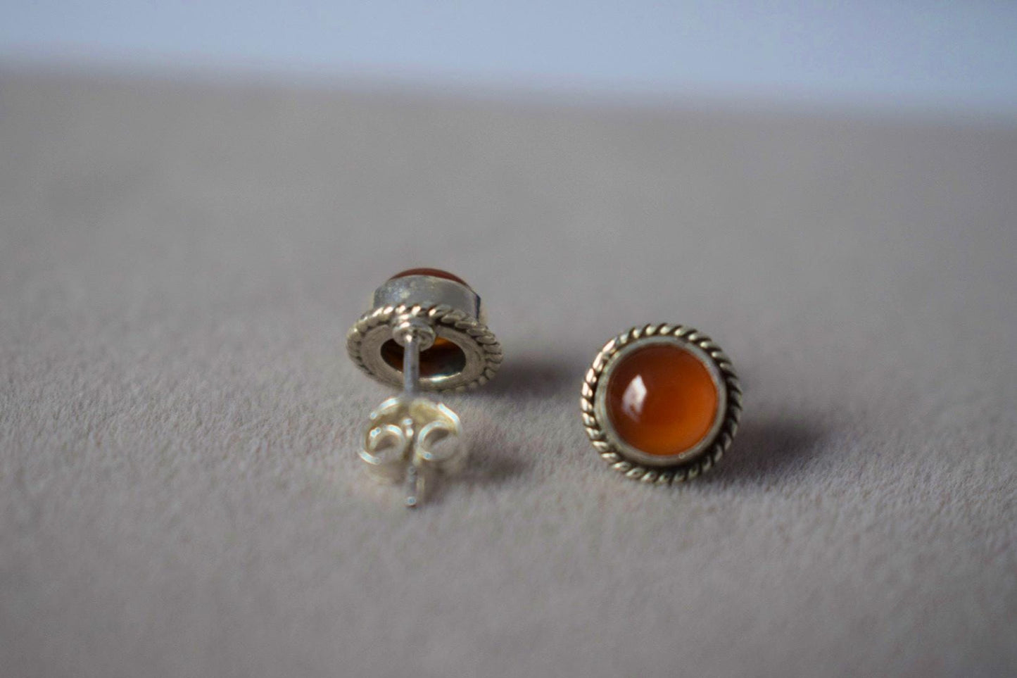 Small Carnelian Stud Earrings in Sterling Silver, Gemstone Birthstone 925 Silver Jewelry