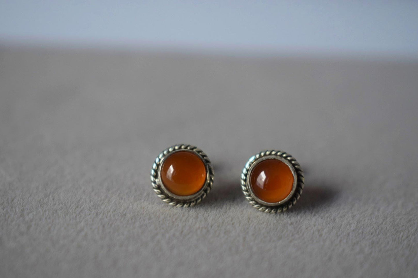 Small Carnelian Stud Earrings in Sterling Silver, Gemstone Birthstone 925 Silver Jewelry