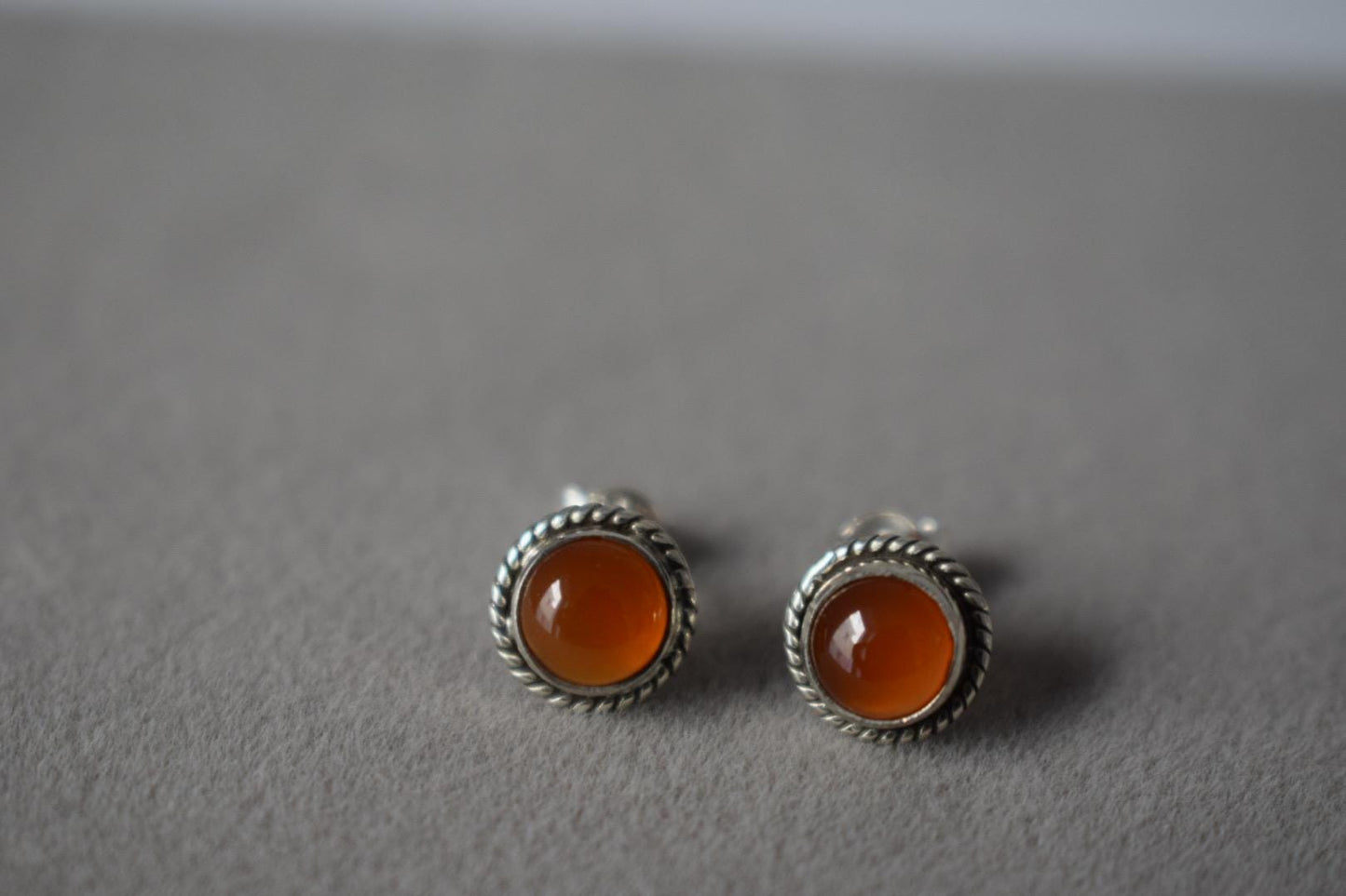 Small Carnelian Stud Earrings in Sterling Silver, Gemstone Birthstone 925 Silver Jewelry